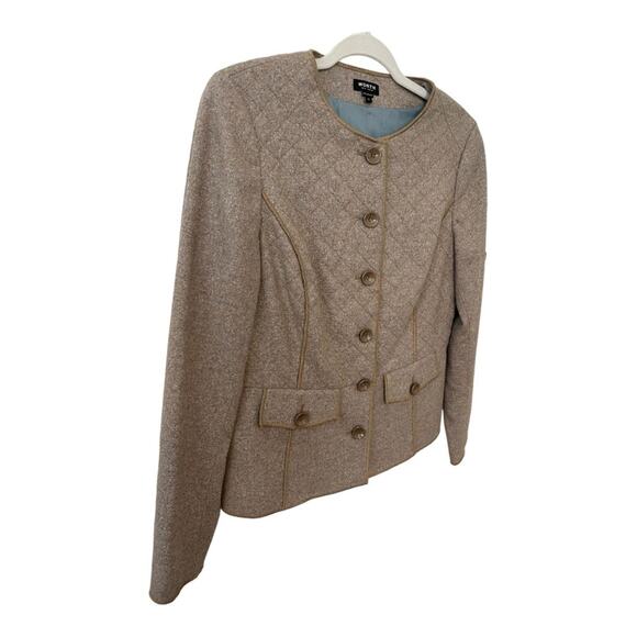 Worth Quilted Blazer Jacket Button Front Wool Silk Blend Brown Womens Size 10 - Picture 3 of 9